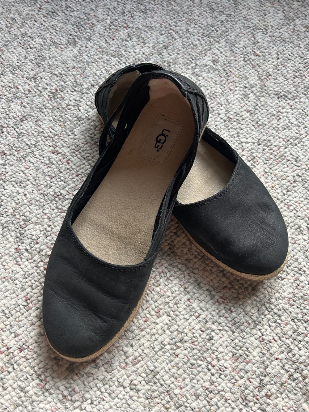UGG Black Nunuck Leather Cicily Espadrille Flats
